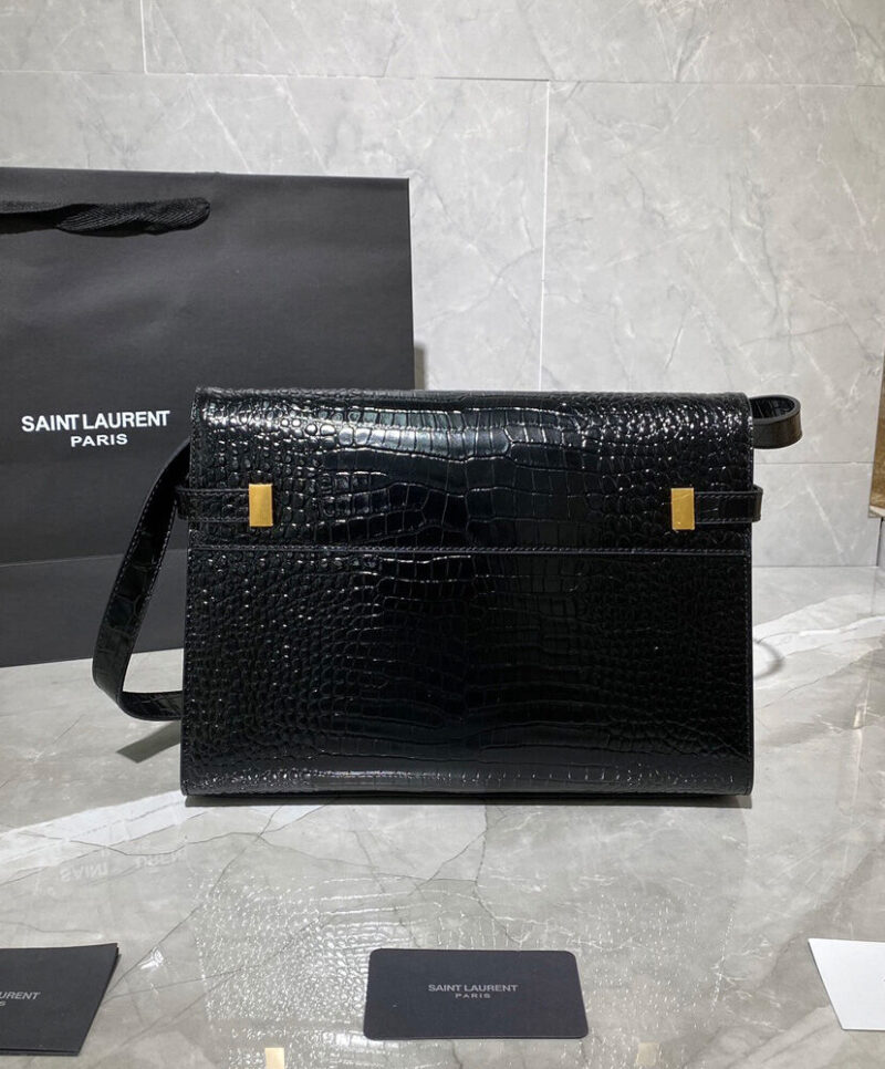 Saint Laurent Manhattan Shoulder Bag In Crocodile-embossed Shiny Leather 579271 Black